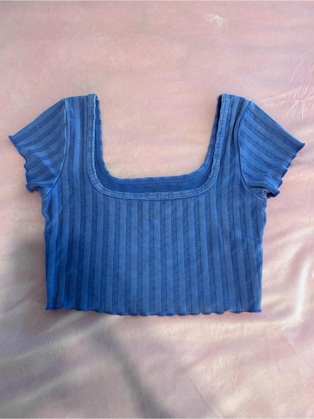aerie Blue Ribbed Square-Neck Crop Top